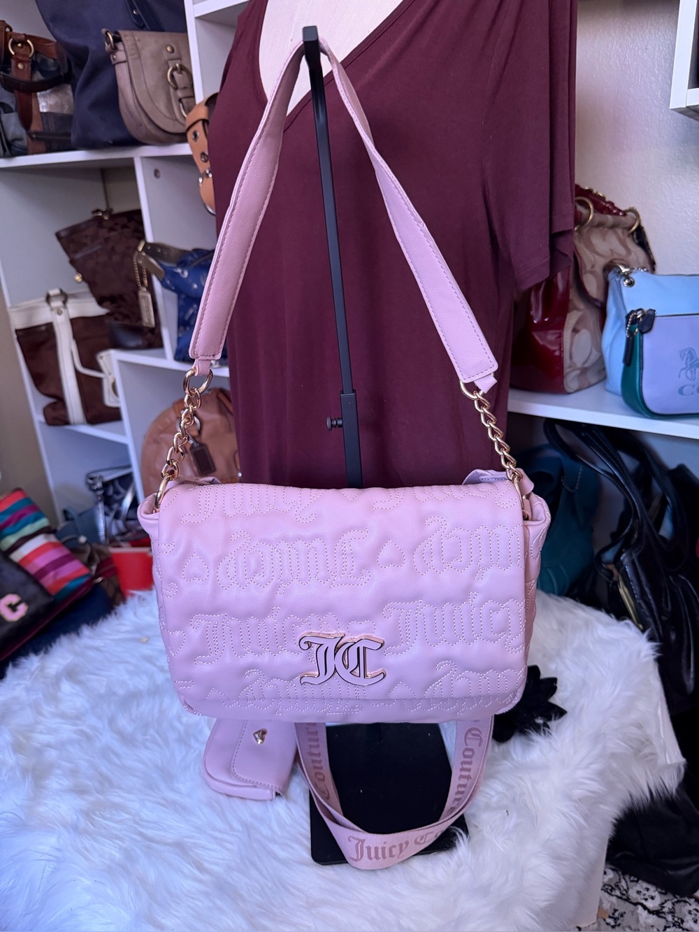 Juicy Couture Pink Quilted Logo Shoulder Bag